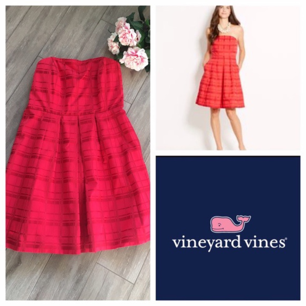 Vineyard Vines Holiday Tartan Strapless Red Dress
